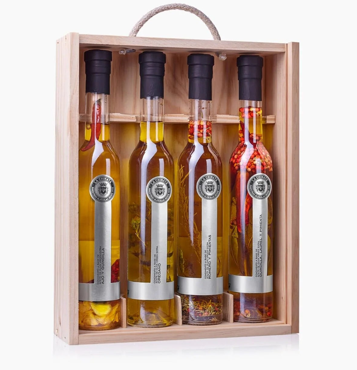 4 Flavoured Extra Virgin Olive Oil Wooden Case